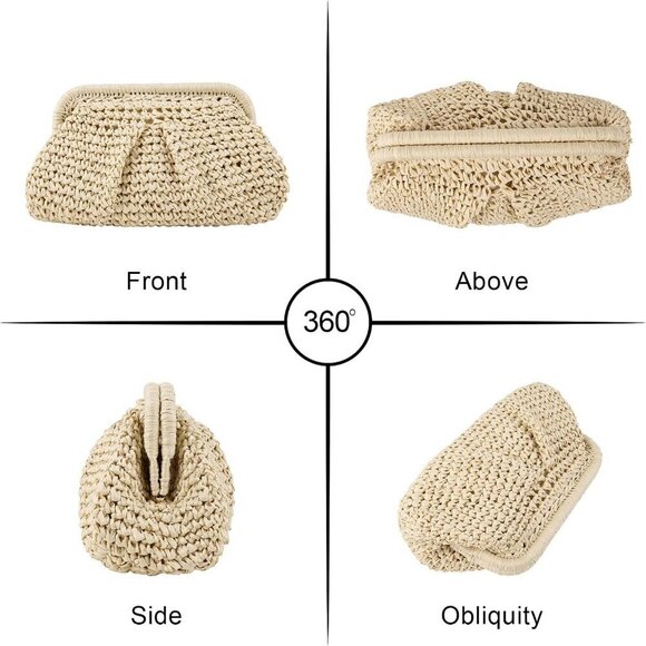 Straw Clutch Purse Women Woven Dumpling Bag Beach Crossbody Summer Stylish - Picture 6 of 8